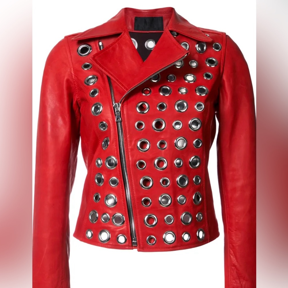 RtA 100% leather Red Grommet-Embellished Women's Jacket. Size XS